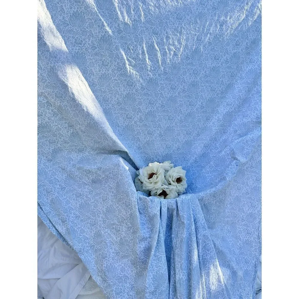 Ralph Lauren TWIN Flat Sheet Blue White Toile Jacobean Cotton French Country EUC